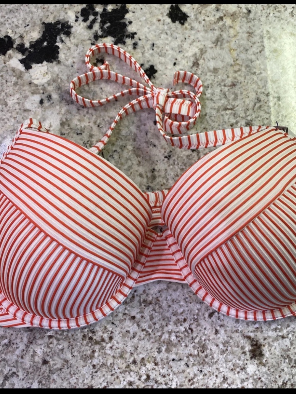 SHADE & SHORE 34D new swim Striped Red and White Halter Bikini Top